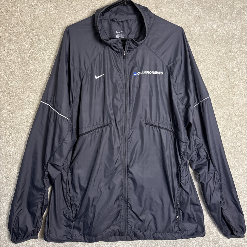 Nike Windbreaker Jacket Mens XL Gray NCAA‎ Championships Full Zip Hoodless